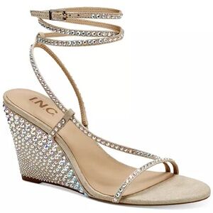 INC International Concepts Beige Rhinestone Wedge Sandals